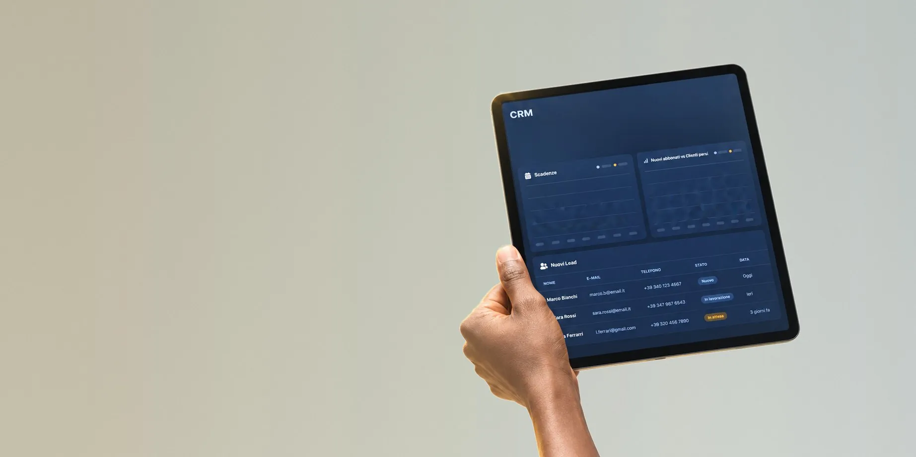 Il CRM di App Palestre aperto su tablet